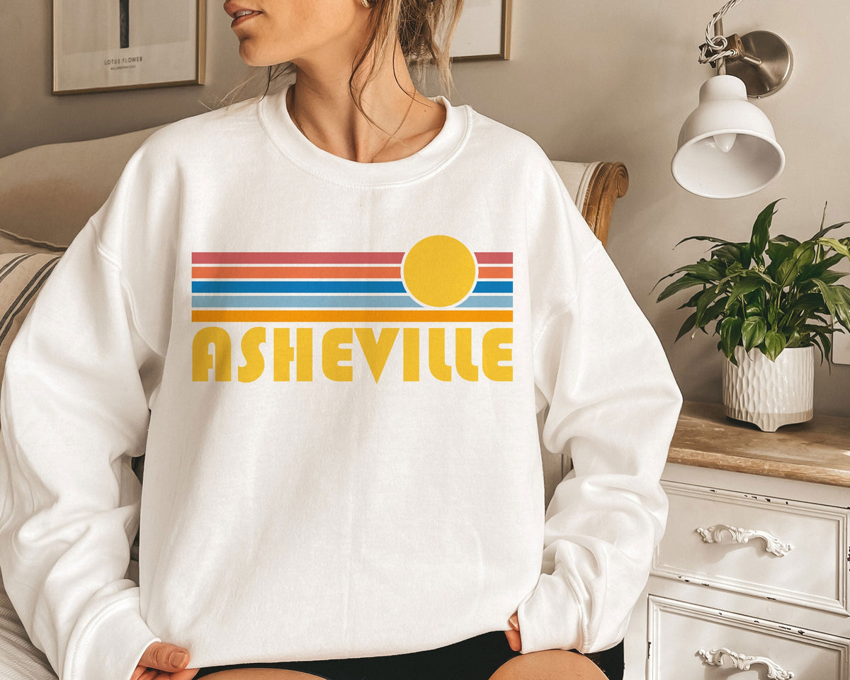 Asheville North Carolina Sweatshirt Retro Sunset Unisex Asheville Sweatshirt Personalization Available Sweatshirt – Cozy Vibes · Must-Have Style
