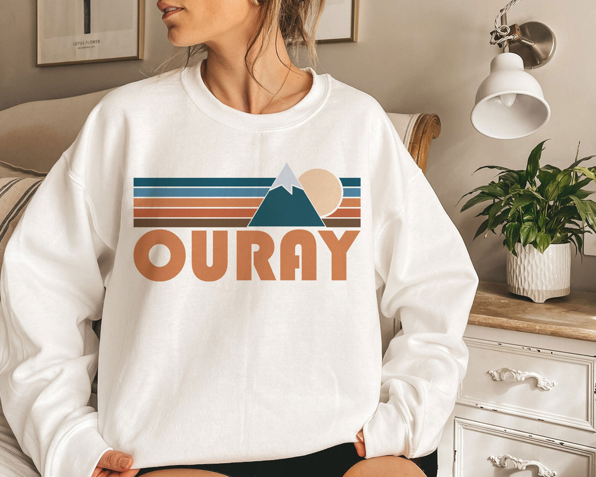 Ouray Colorado Sweatshirt Unisex Retro Mountain Crewneck Ouray Sweatshirt Personalization Available Sweatshirt – Bold Style · Must-Have Style