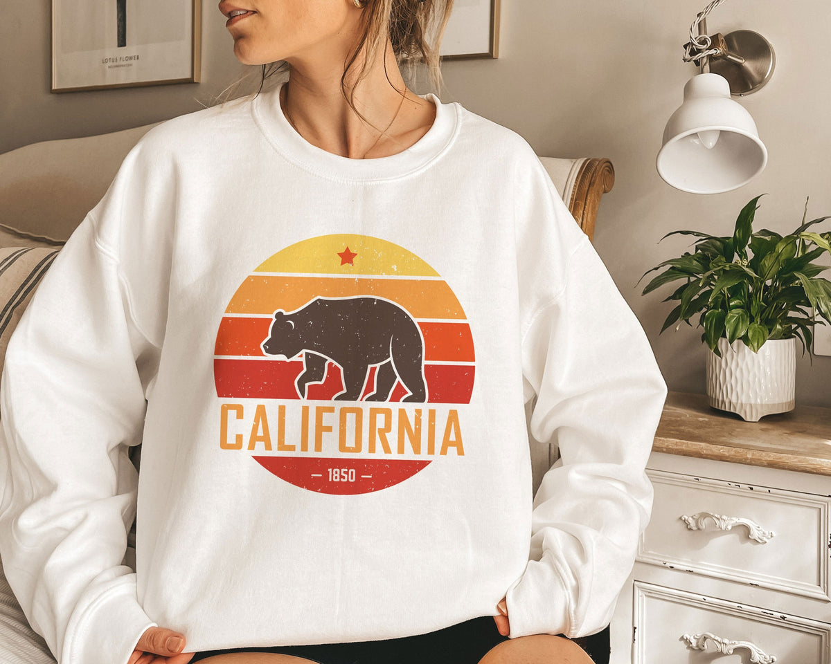 California Sweatshirt Retro Bear Unisex California Sweatshirt Personalization Available Sweatshirt – Soft Feel · High-Quality Print