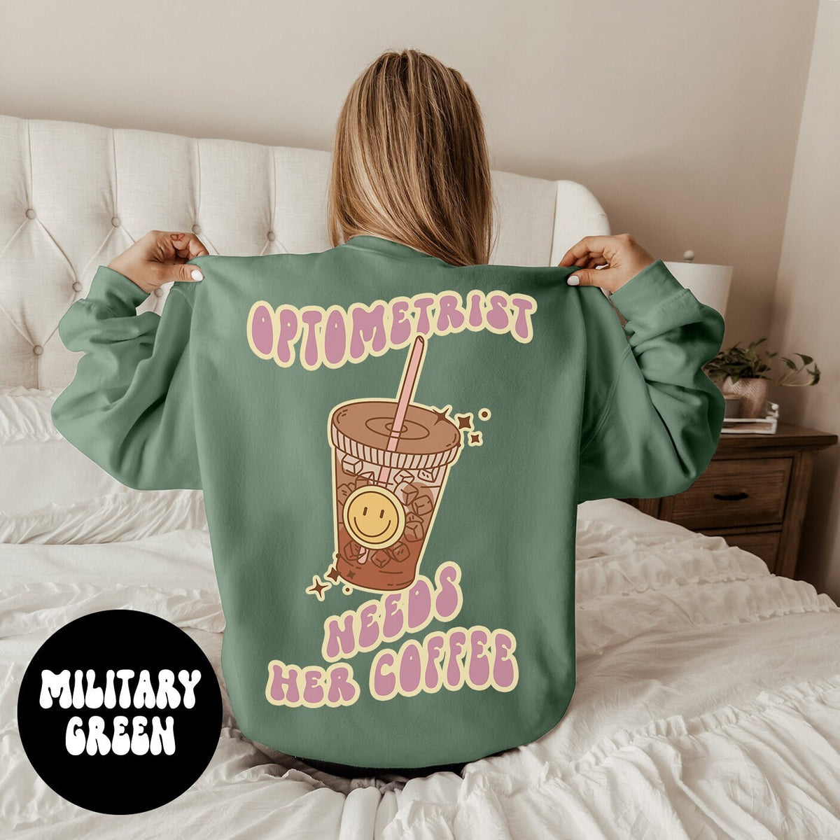 Optometrist Optometry Iced Coffee BACK PRINT Sweatshirt Gifts Funny Sweater Shirt Jumper Men Women Him Her Sweatshirt – Aesthetic Look · Perfect For Daily Wear
