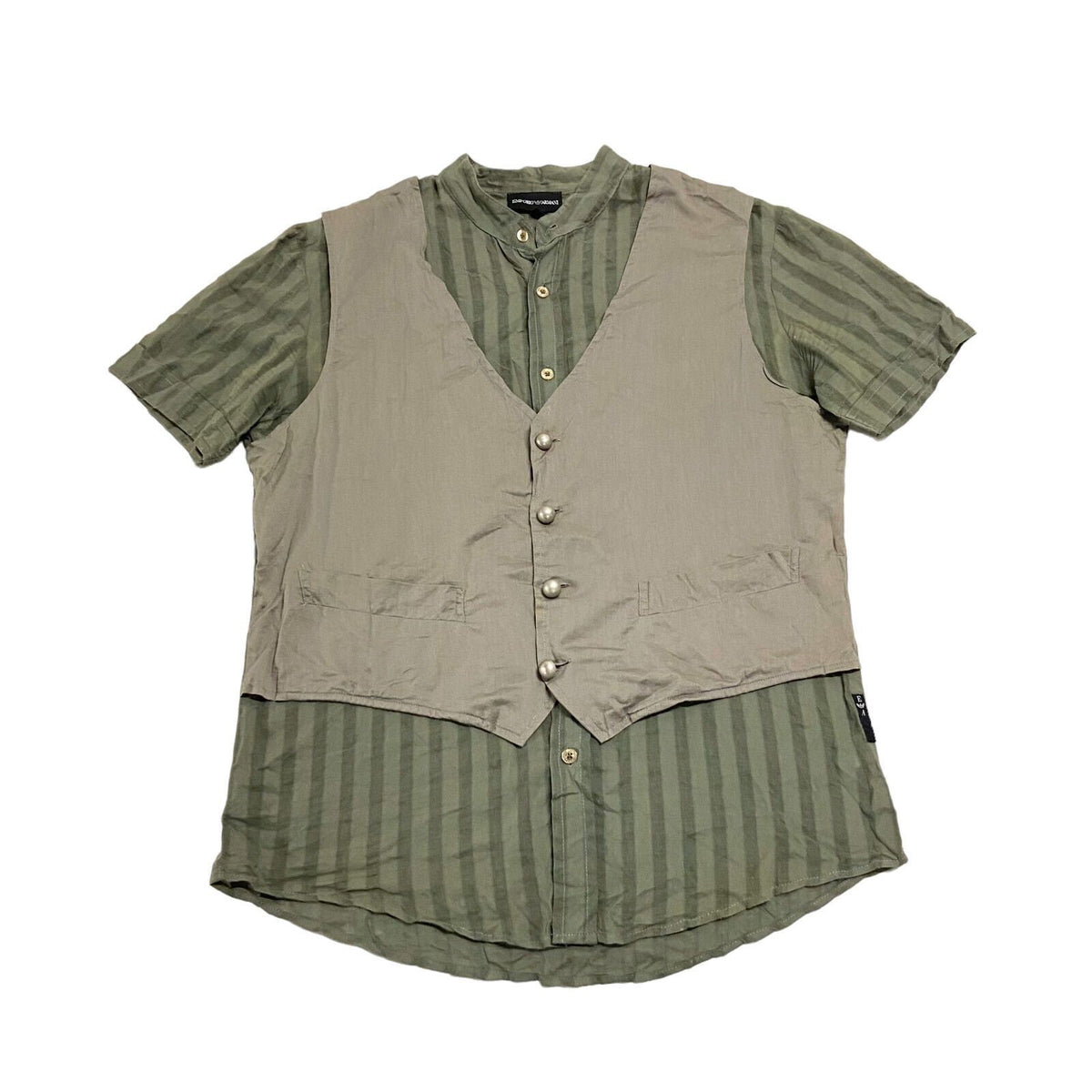 Emporio Armani Grandad Collar Waistcoat Shirt Vintage Luxury Designer Green Graphic Tee – Soft Feel · Must-Have Style