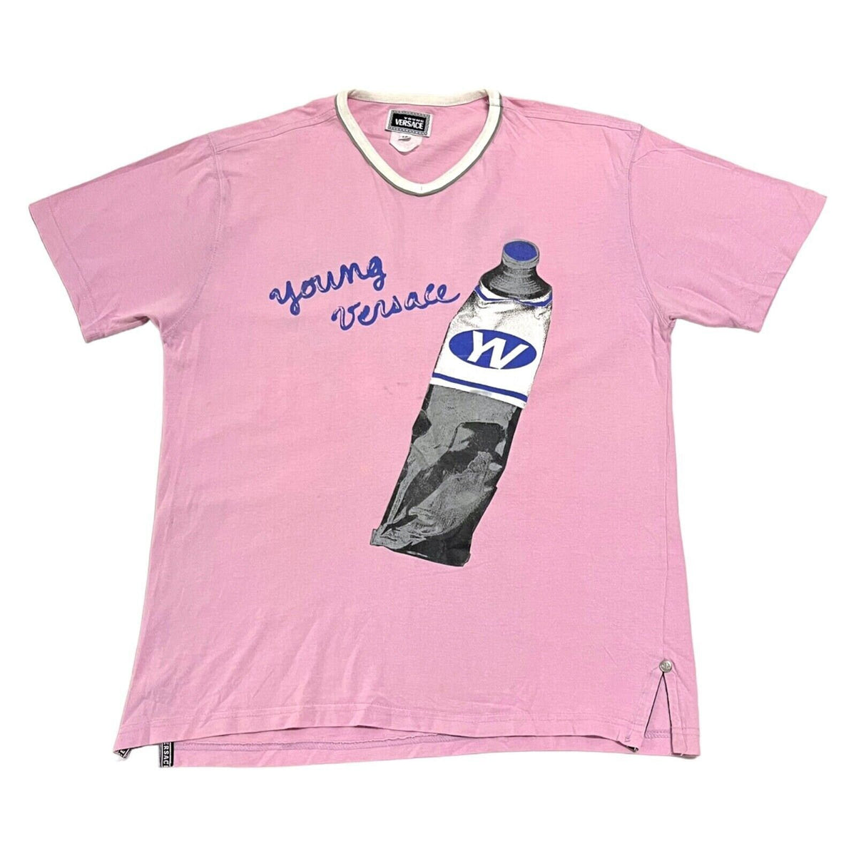 Young Versace Kids V Neck Water Bottle Tshirt Vintage 90s Designer Pink VTG Graphic Tee – Everyday Comfort · Trending Graphic Apparel