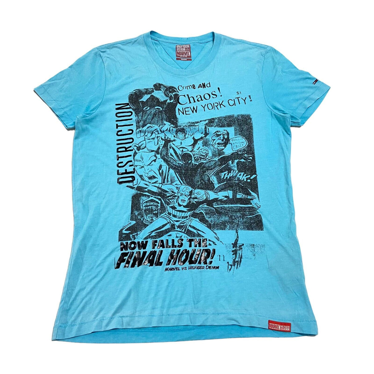 Marvel Comics vs Tommy Hilfiger Denim Tshirt Vintage Designer Superheros Blue Graphic Tee – Warm & Stylish · High-Quality Print