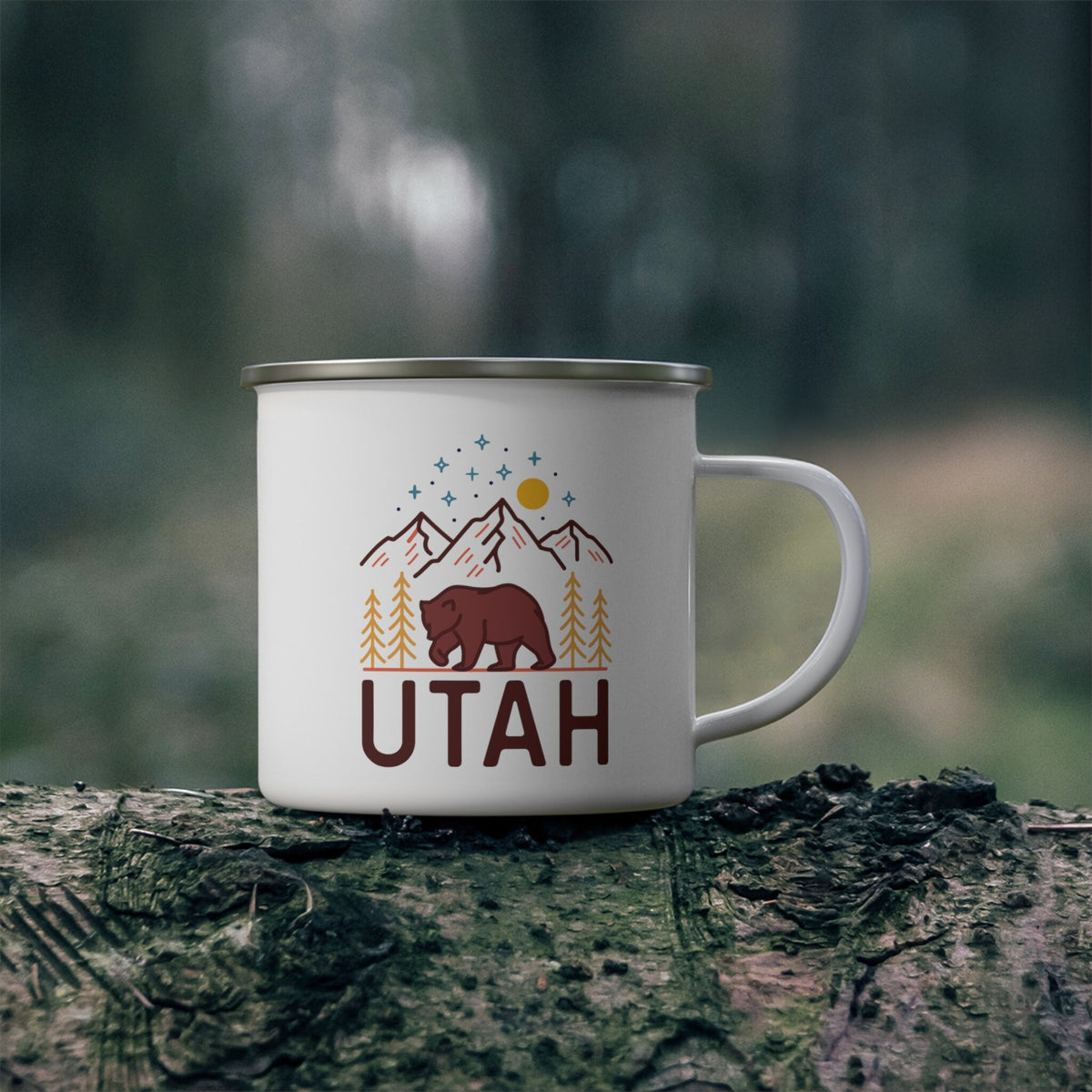 Utah Camp Mug Retro Enamel Campfire Utah Mug Personalization Available Graphic Tee – Bold Style · Top Pick For Any Outfit