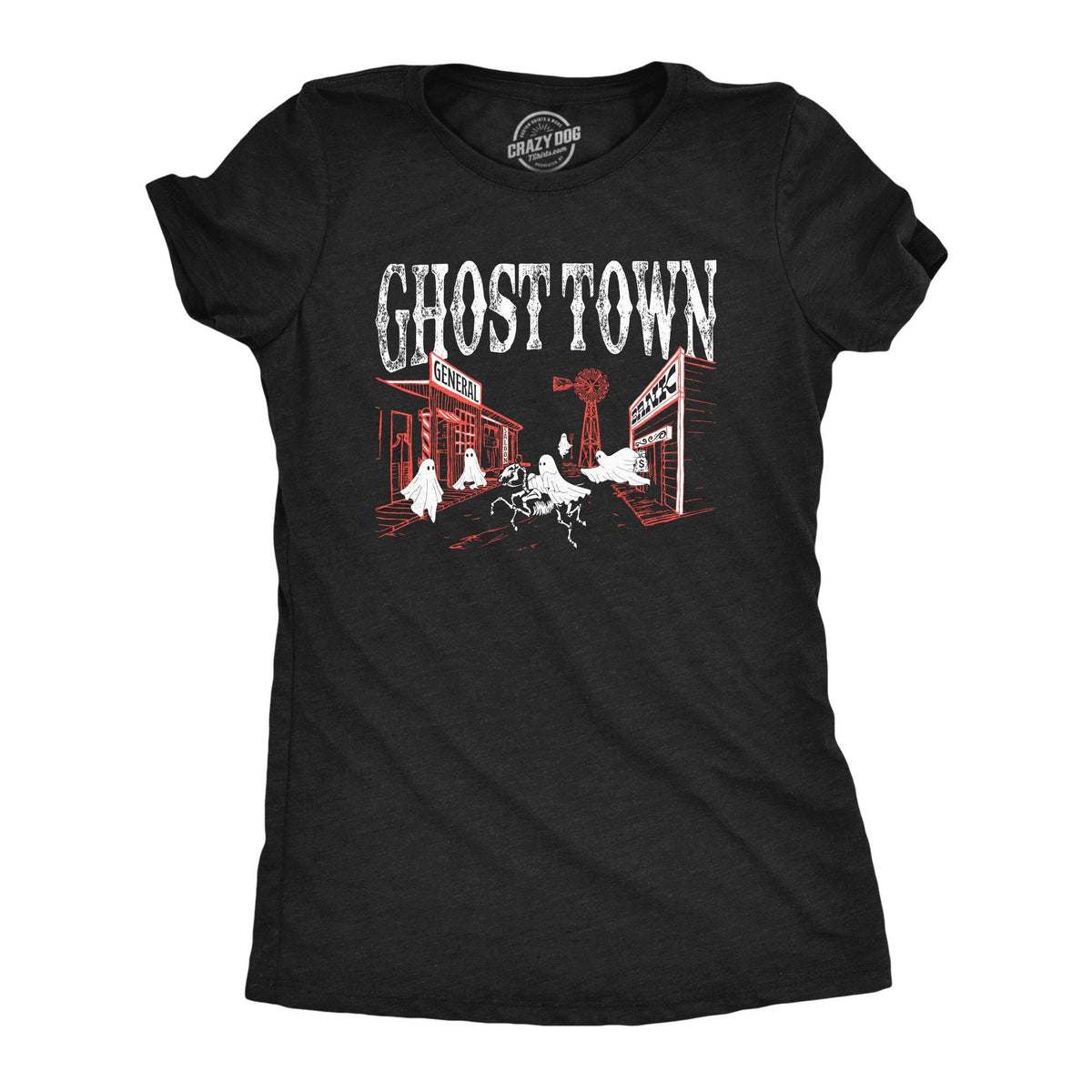 Ghost Shirt Women Black Spooky Shirt Funny Halloween Shirt Halloween Costume Halloween Clothes Ghost Town Wild West Sheets Skeleton Graphic Tee – Premium Graphic · High-Quality Print