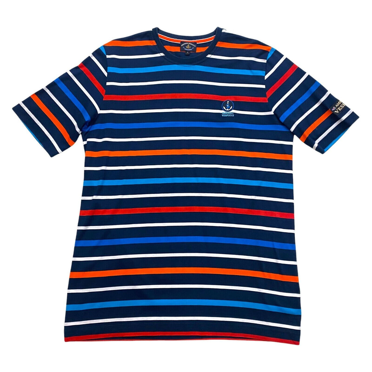 Amerigo Vespucci Striped Tshirt Vintage High End Designer Navy Large VTG Graphic Tee – Easygoing Wear · High-Quality Print