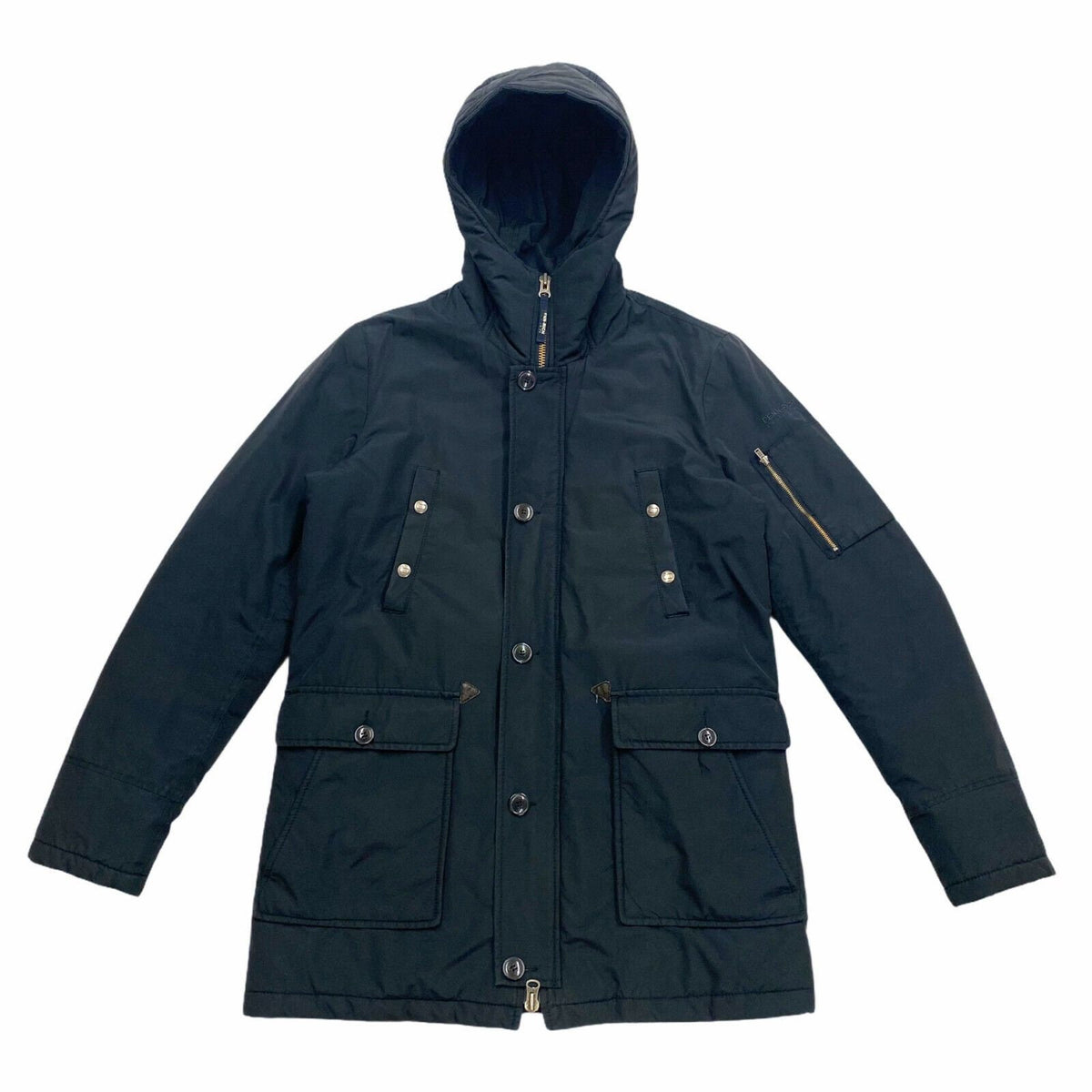 Woolrich Penn Rich Quilted Hoodie Coat Vintage High End Designer Navy Blue VTG Hoodie – Premium Graphic · High-Quality Print