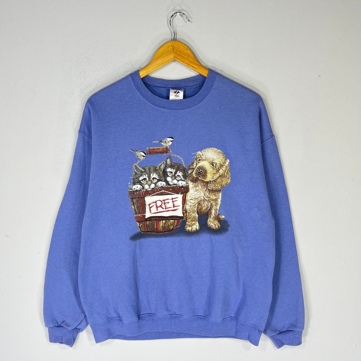 Vintage Y2K Jerzees Tag Kitten and Puppy Big Logo Printed Sweatshirt Crewneck Pullover Sweater Baggie Colour Soft Blue Size X large Sweatshirt – Feel-Good Design · Trending Graphic Apparel