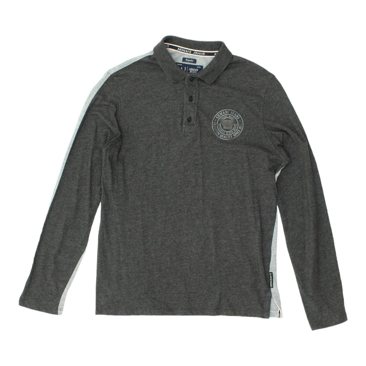 AJ Armani Jeans Mens 2 Tone Grey Long Sleeve Polo Shirt Vintage Designer VTG Graphic Tee – Premium Graphic · Perfect For Daily Wear