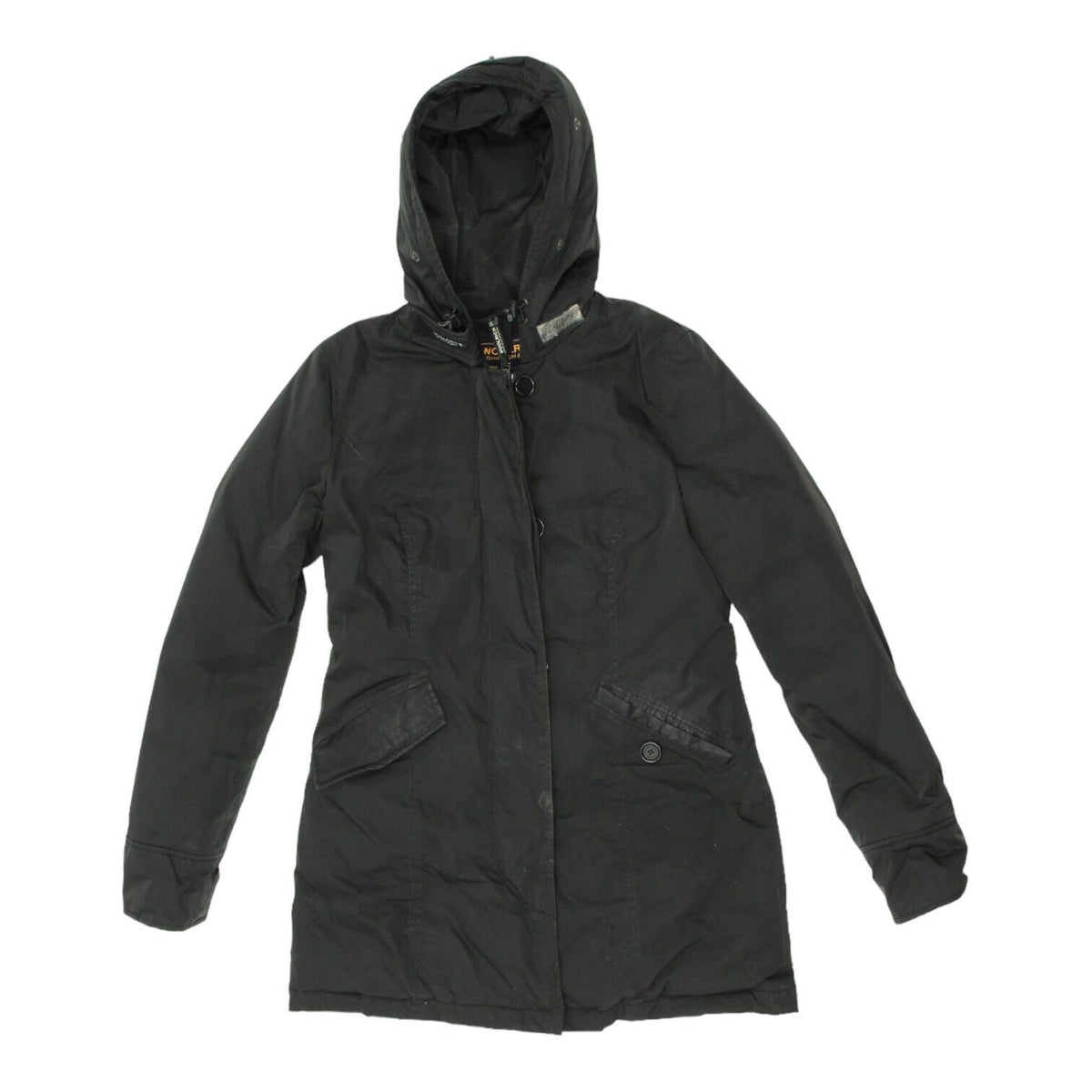 Woolrich Womens Black Zip Up Padded Coat Vintage High End Designer Hooded VTG Graphic Tee – Easygoing Wear · High-Quality Print
