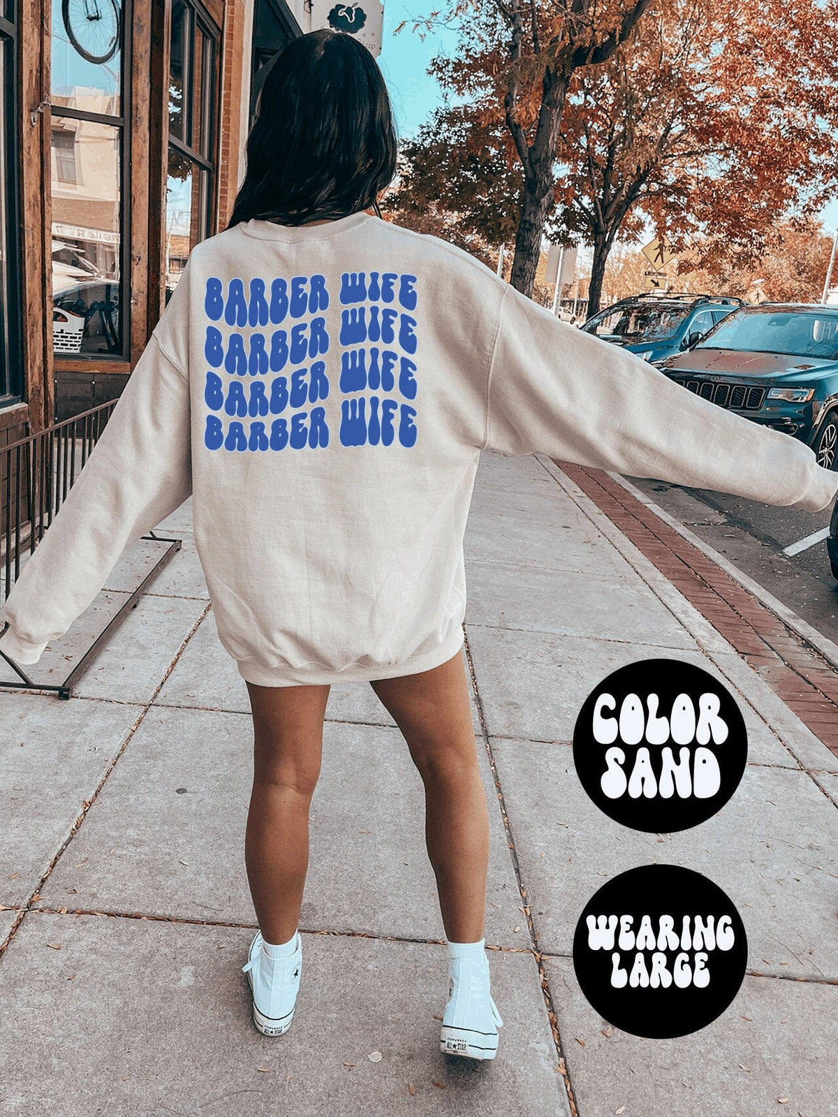 Barber Wife Husband Wedding Anniversary BACK PRINT Sweatshirt Gifts Crewneck Funny Sweater Shirt Jumper Men Women Him Her Sweatshirt – Fan Favorite · Trending Graphic Apparel