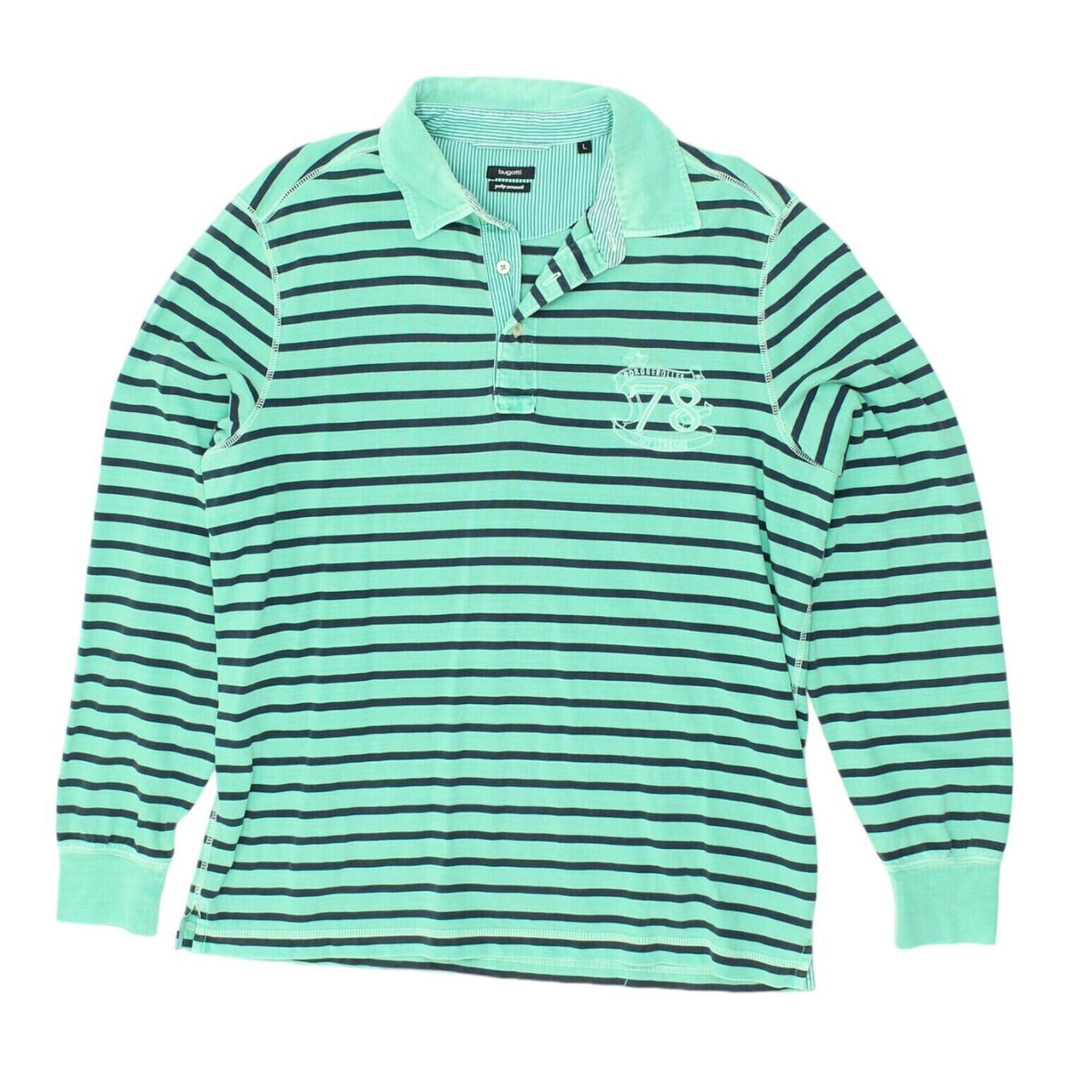 Bugatti Mens Green Striped Long Sleeve Polo Shirt Vintage Casual Designer VTG Graphic Tee – Warm & Stylish · Trending Graphic Apparel
