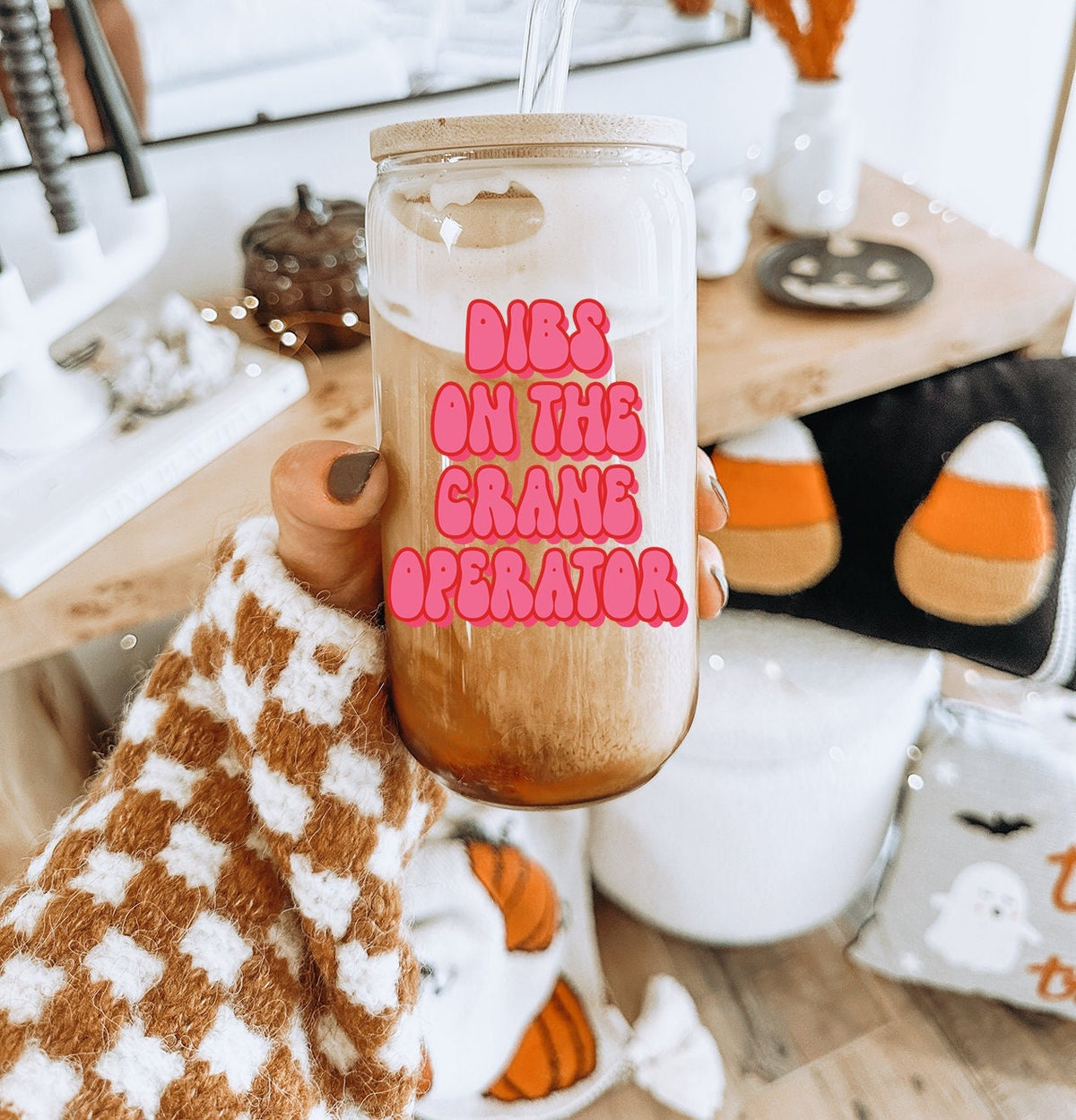 Crane Operator Wife Girlfriend Husband Anniversary Wedding Glass Tumbler Gift Reusable Cup For Her Bamboo Lid Straw Iced Coffee Soda Can Graphic Tee – Soft Feel · Great Gift For Fans