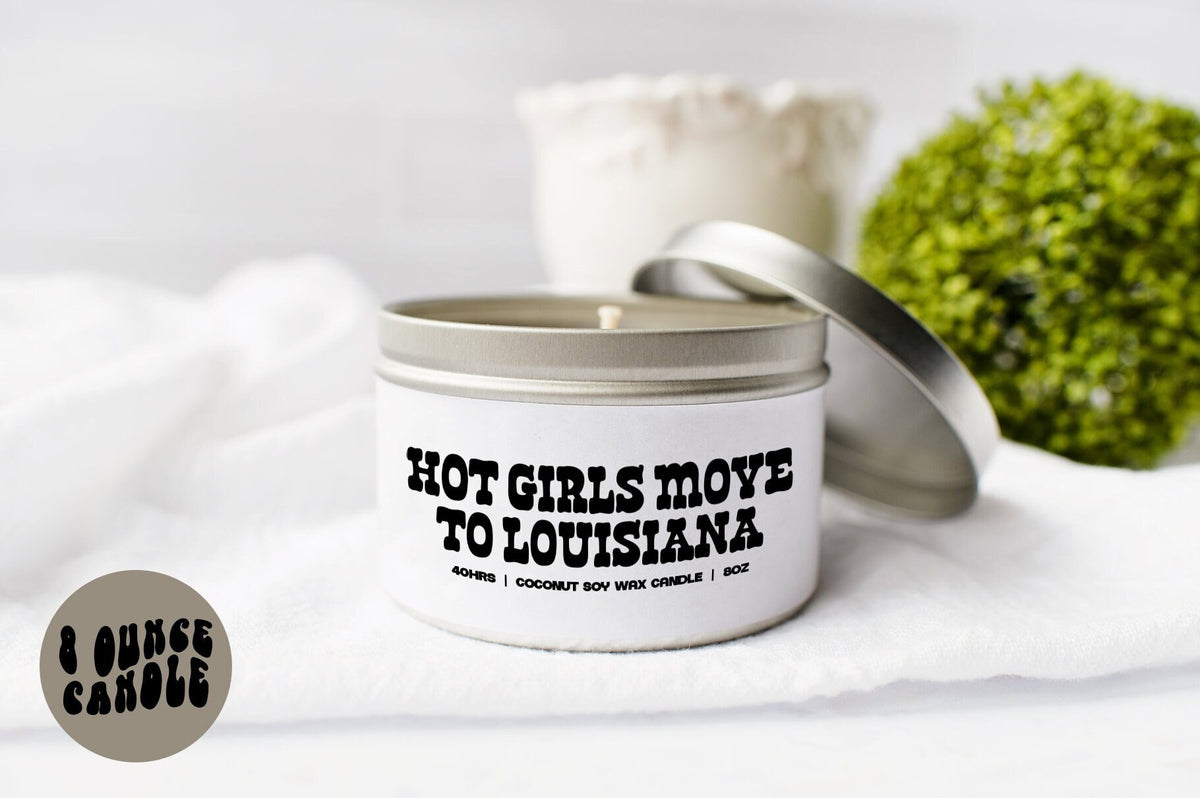 Louisiana Moving Away Candle Gifts Tin Coconut Soy Wax Scented Aromatherapy Vanilla Coffee Home Office Decor Graphic Tee – Easygoing Wear · High-Quality Print