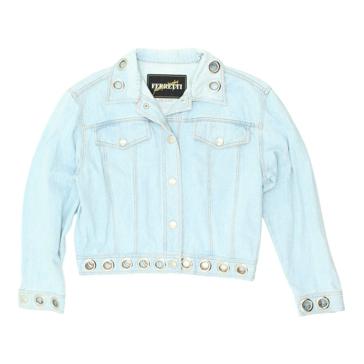 Ferretti Jeans Philosophy Womens Blue Denim Jacket Vintage High End Designer Graphic Tee – Soft Feel · High-Quality Print