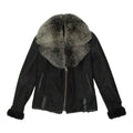 Mira Womens Black Sheepskin Fur Trim Full Zip Jacket Vintage High End Luxury Graphic Tee – Warm & Stylish · Top Pick For Any Outfit