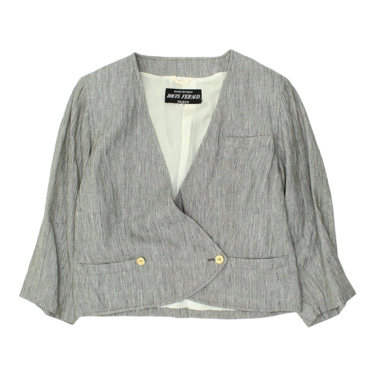 Louis Feraud Womens Grey Collarless Blazer Jacket Vintage High End Designer Graphic Tee – Everyday Comfort · Top Pick For Any Outfit