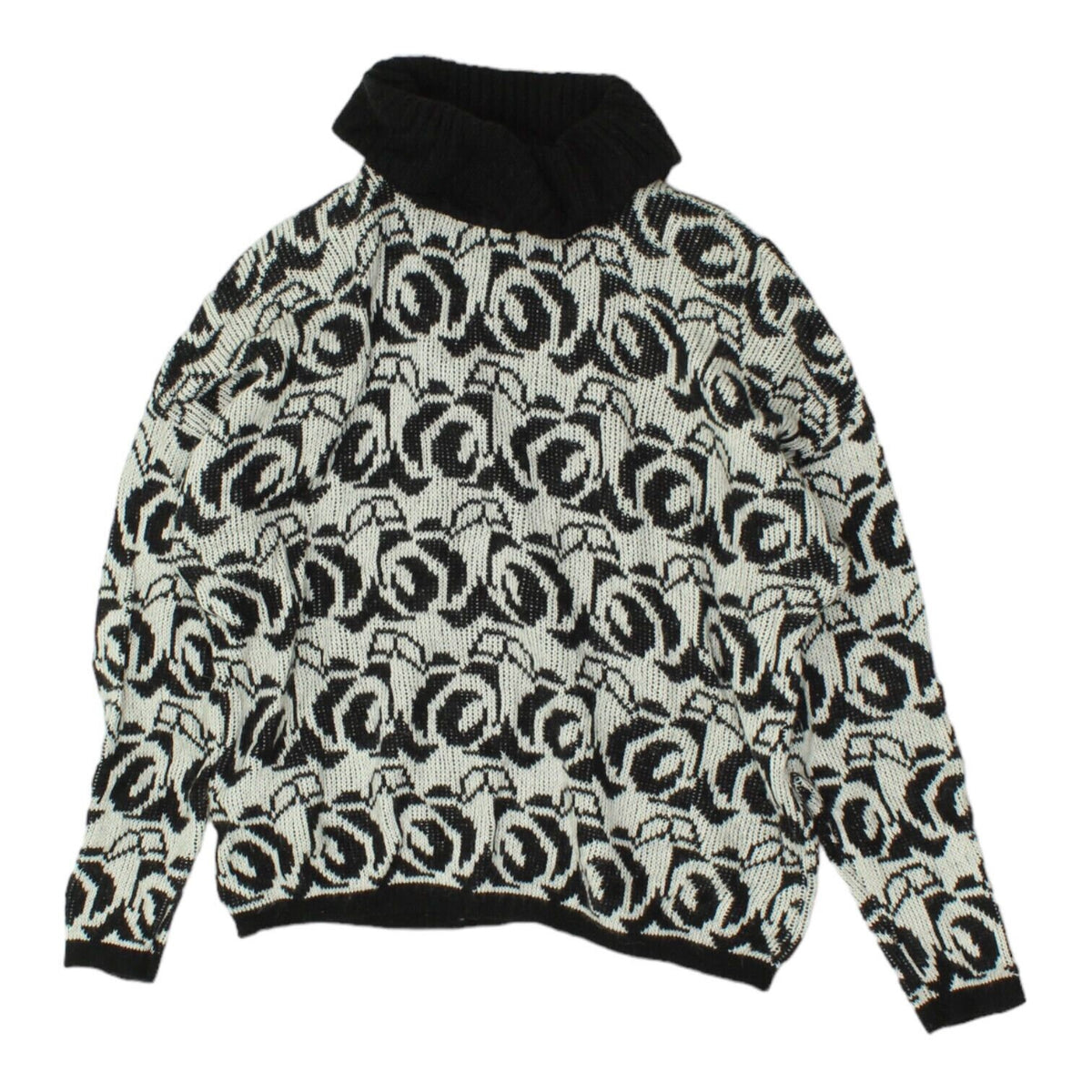 Benetton Womens White Black Patterned Roll Neck Jumper Vintage Designer VTG Graphic Tee – Fan Favorite · Top Pick For Any Outfit