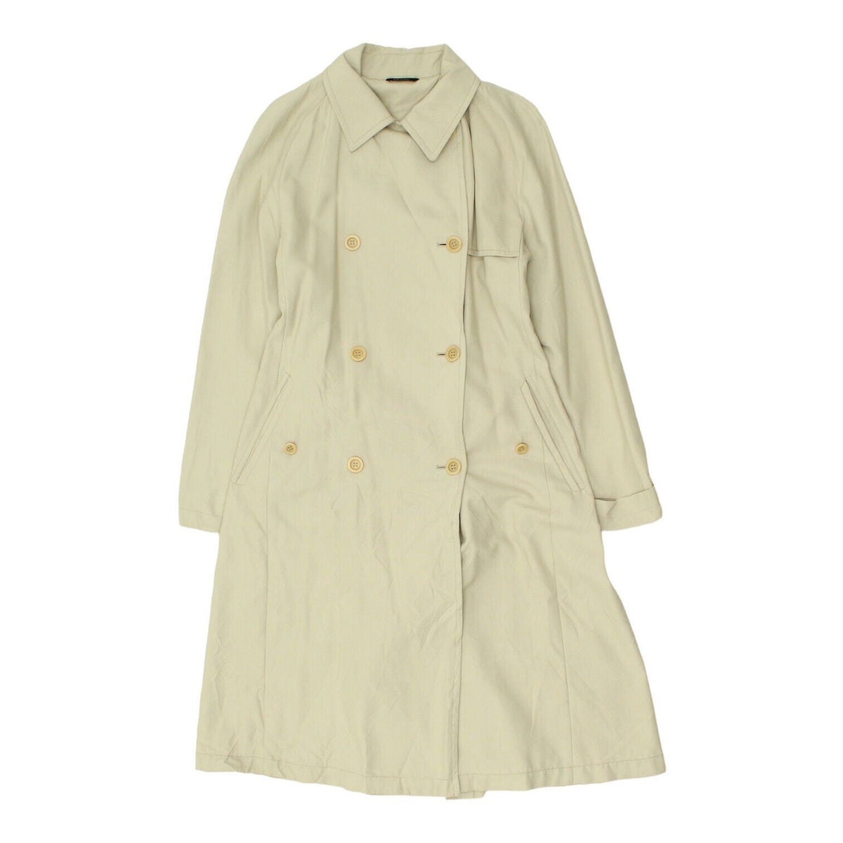 Vintage Womens Beige Double Breasted Long Overcoat Luxury High End Swing Coat Graphic Tee – Easygoing Wear · Must-Have Style