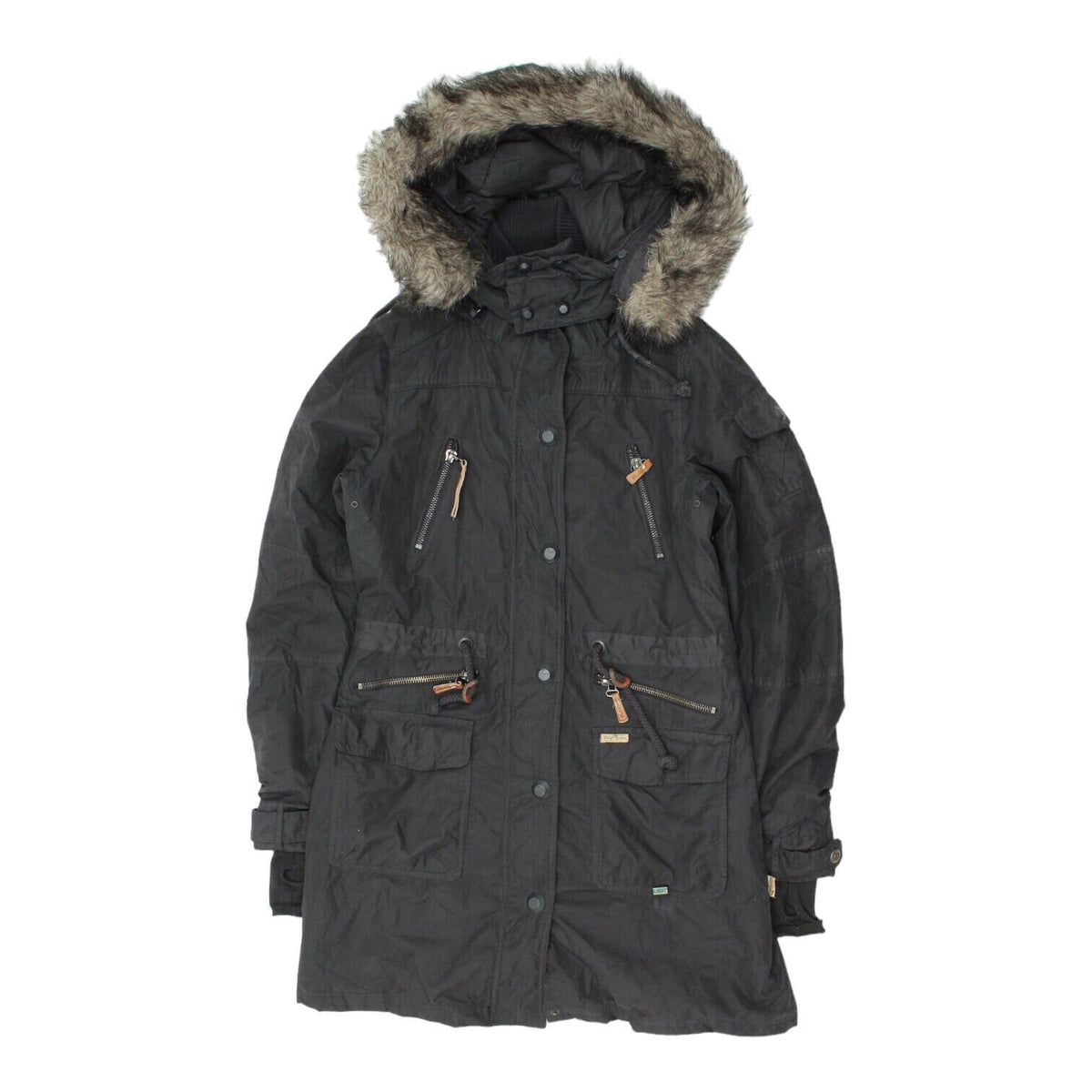 Khujo Womens Long Black Fur Trim Hooded Parka Coat Vintage High End Designer Graphic Tee – Everyday Comfort · Top Pick For Any Outfit