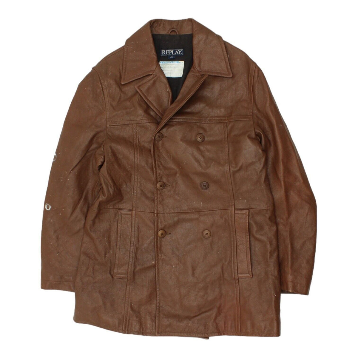 Replay Mens Brown Leather Double Breasted Coat Vintage Designer Jacket VTG Graphic Tee – Cozy Vibes · Must-Have Style