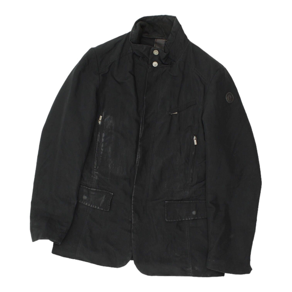 Trussardi Mens Black Quilted Coat Vintage Luxury Designer Nylon Cotton Jacket Graphic Tee – Aesthetic Look · Must-Have Style