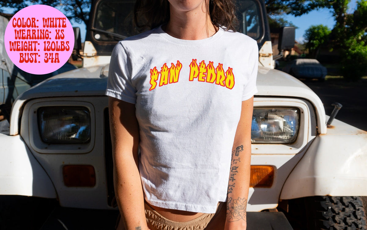 San Pedro Ca California Moving Away Baby Tee SNUG FIT Gifts Shirt Tshirt Her Women Trendy 90s Y2K Summer Pink Blue White Grey Graphic Tee – Soft Feel · Great Gift For Fans