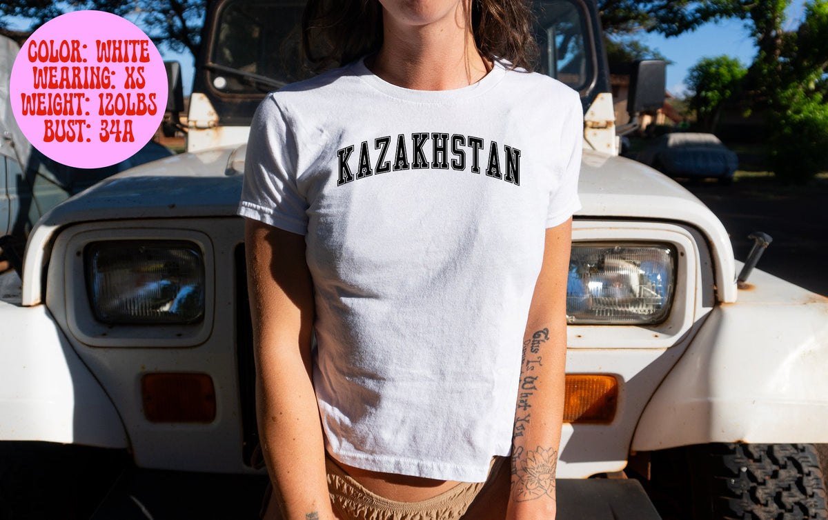 Kazakhstan Baby Tee SNUG FIT Gifts Shirt Tshirt for Her Women Trendy Aesthetic 90s Y2K Summer Pink Blue White Sport Grey Graphic Tee – Easygoing Wear · Trending Graphic Apparel