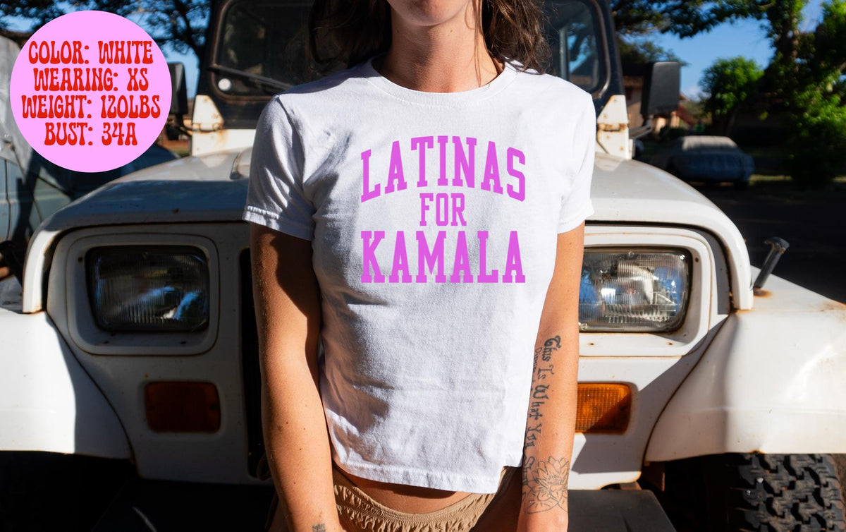 Latinas for Kamala Harris Democrat Baby Tee SNUG FIT Gifts Shirt Tshirt Her Women Trendy 90s Y2K Summer Pink Blue White Grey Graphic Tee – Easygoing Wear · Perfect For Daily Wear
