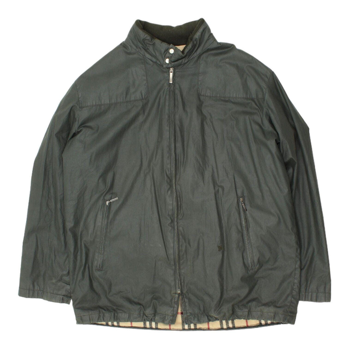 Burberry London Mens Dark Green Full Zip Jacket Vintage Nova Check Lined Graphic Tee – Warm & Stylish · High-Quality Print