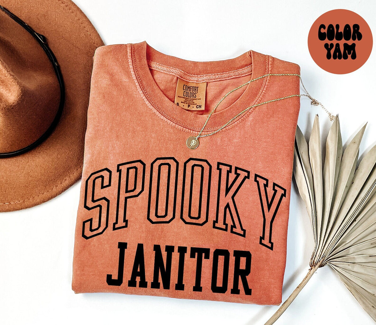 Spooky Janitor Custodian School Halloween Fall Autumn Shirt Gift Comfort Colors Tshirt Back to School Crewneck Tee Crewneck Costume Graphic Tee – Soft Feel · Great Gift For Fans