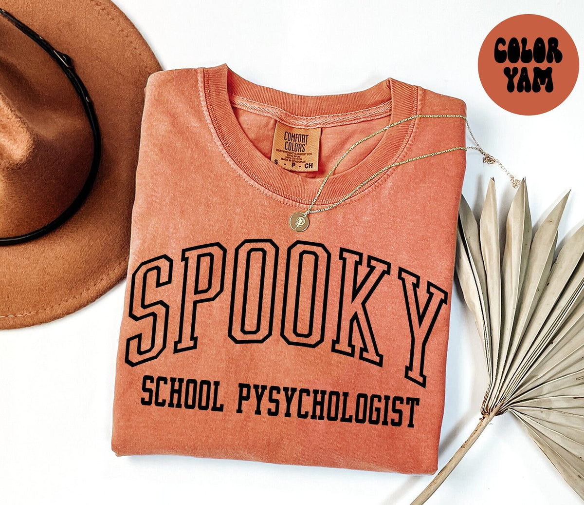 Spooky School Psychologist Halloween Fall Autumn Shirt Gifts Comfort Colors Tshirt Back to School Crewneck Tee Crewneck Costume Graphic Tee – Cozy Vibes · Must-Have Style