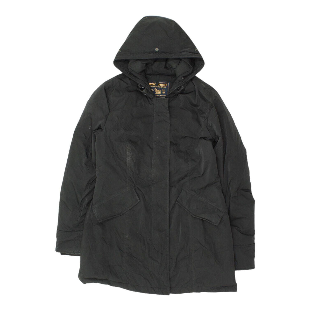 Woolrich Womens Black Mid Length Hooded Puffer Jacket Vintage Outdoor Designer Graphic Tee – Bold Style · Great Gift For Fans