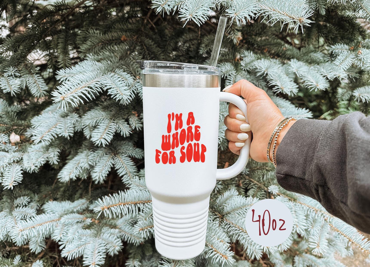Soup Tumbler 40oz Cup With Straw Gifts Insulated Cup Travel Mug Graphic Tee – Cozy Vibes · Top Pick For Any Outfit