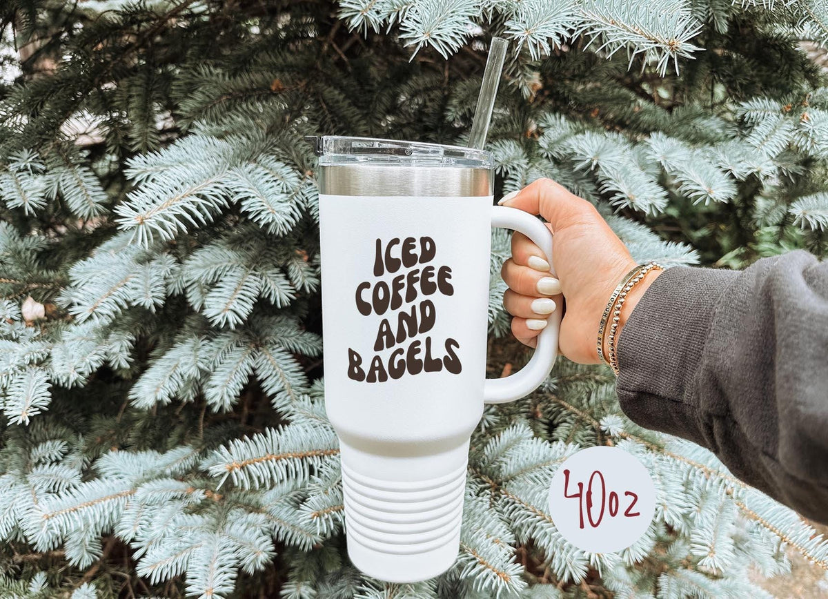Bagel Tumbler 40oz Cup Gifts With Straw Insulated Cup Travel Mug Tote Bag – Cozy Vibes · Must-Have Style