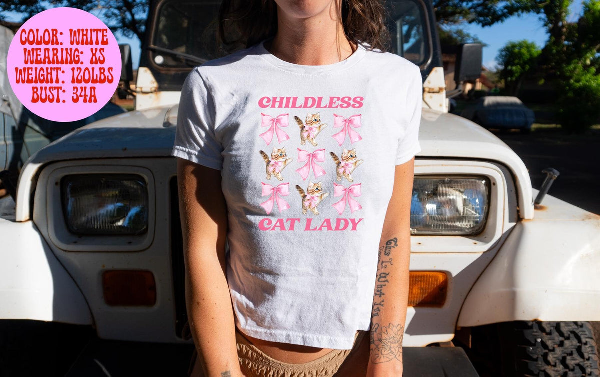 Childless Cat Lady Kamala Harris Coquette Bows Baby Tee SNUG FIT Gifts Shirt Tshirt Her Women Trendy Y2K Summer Pink Blue White Grey Graphic Tee – Warm & Stylish · Perfect For Daily Wear