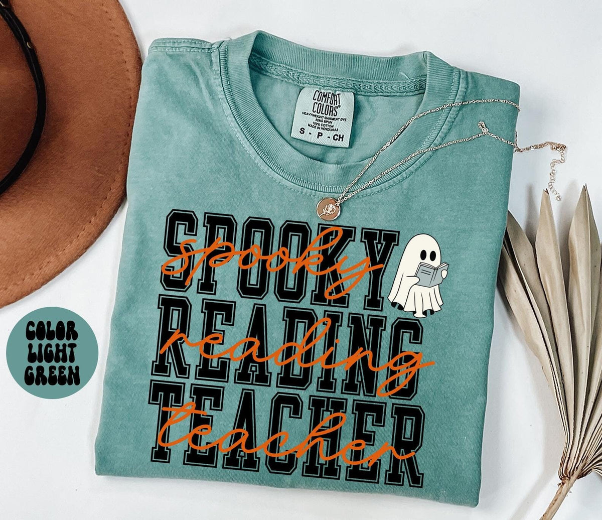 Reading Teacher Spooky Halloween Shirt Gifts Comfort Colors Tshirt Crewneck Tee Crew Neck Men Women Graphic Tee – Soft Feel · Perfect For Daily Wear