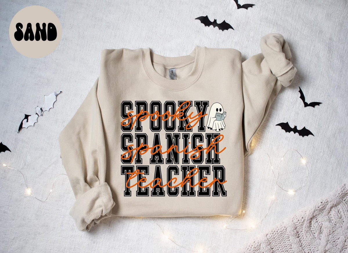 Spanish Teacher Spooky Halloween Sweatshirt Gifts for Her Funny Sweater Shirt Cozy Comfy Unique Sweatshirt – Everyday Comfort · Must-Have Style