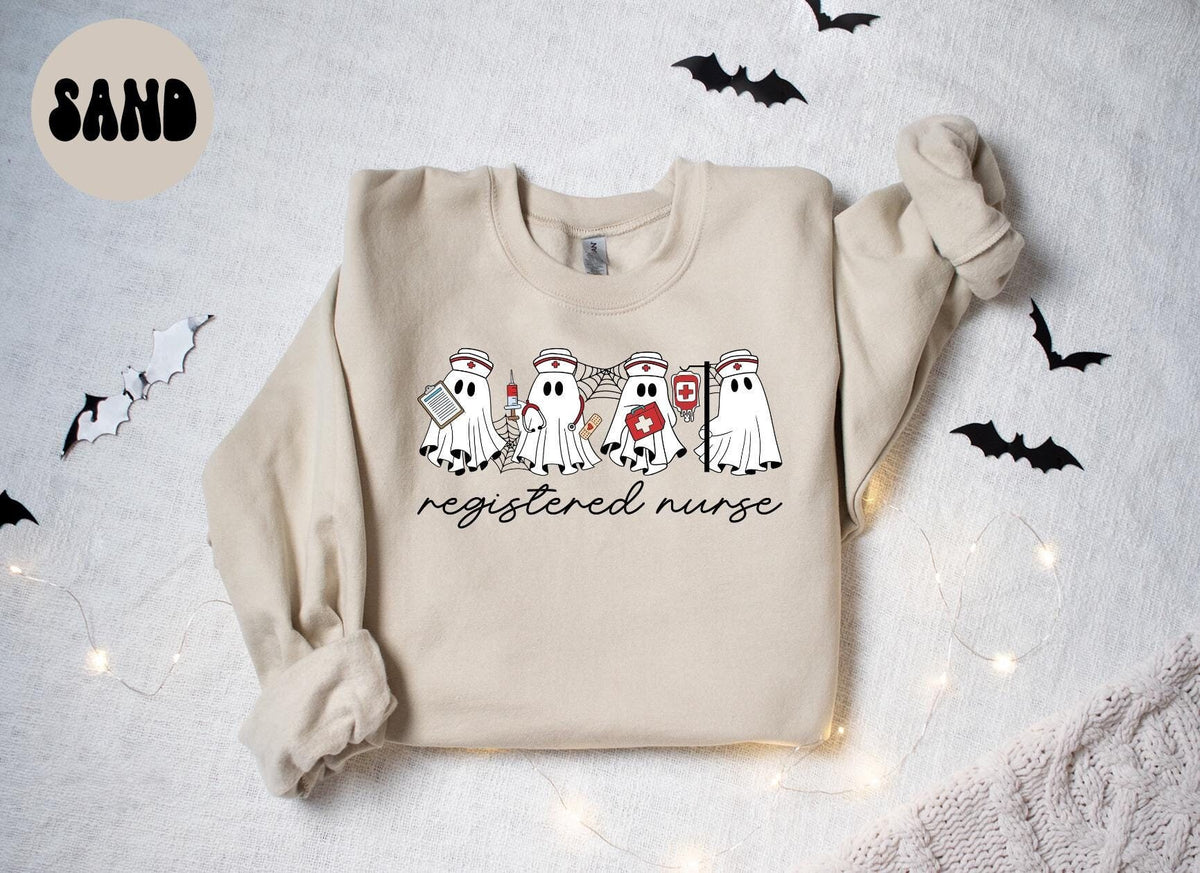 RN Registered Nurse Nursing Halloween Ghost Sweatshirt Gifts for Her Funny Sweater Shirt Cozy Comfy Unique Sweatshirt – Fan Favorite · Top Pick For Any Outfit