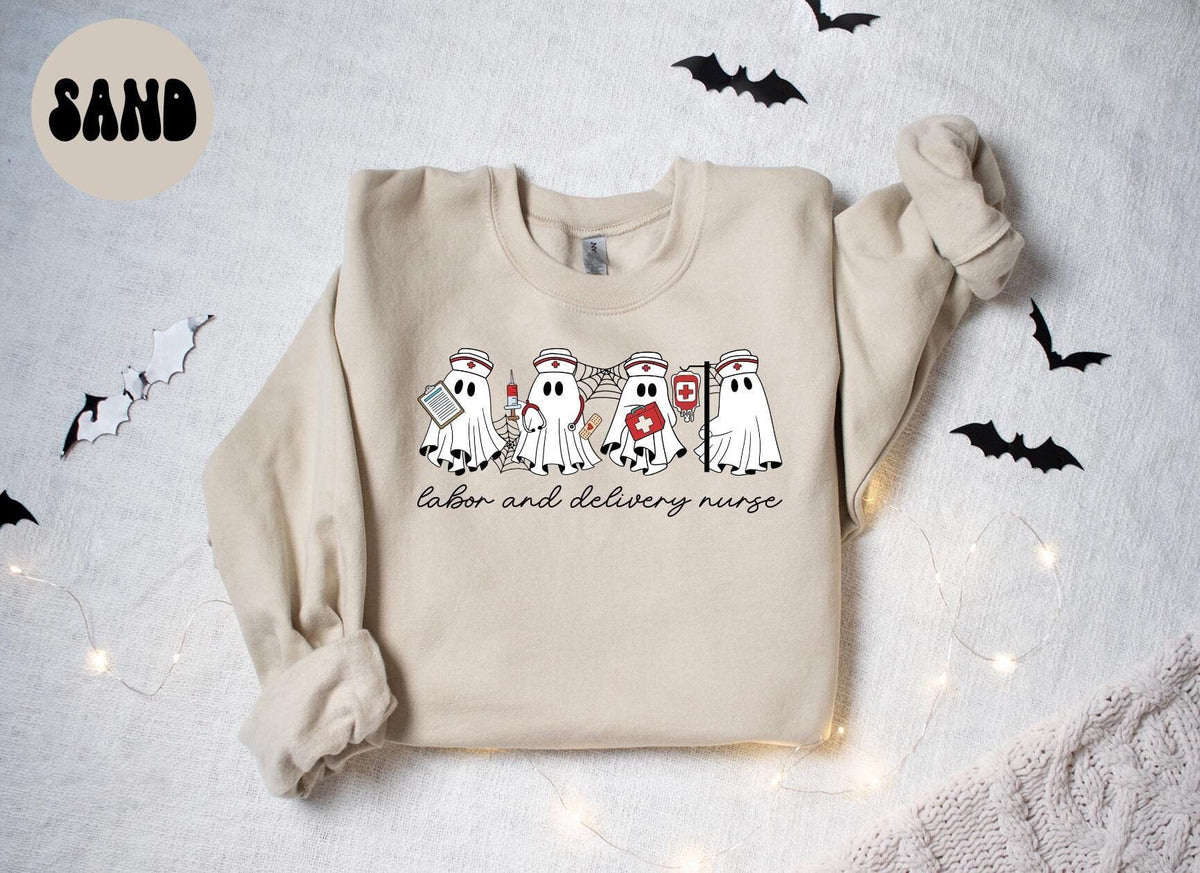 Labor and Delivery Nurse LAD Halloween Ghost Sweatshirt Gifts for Her Funny Sweater Shirt Cozy Comfy Unique Sweatshirt – Easygoing Wear · Great Gift For Fans