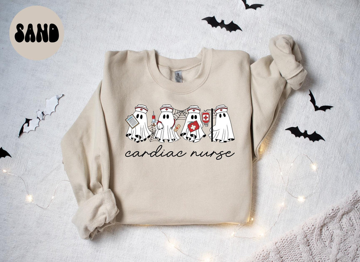 Cardiac Nurse Halloween Ghost Sweatshirt Gifts for Her Funny Sweater Shirt Cozy Comfy Unique Sweatshirt – Aesthetic Look · Trending Graphic Apparel