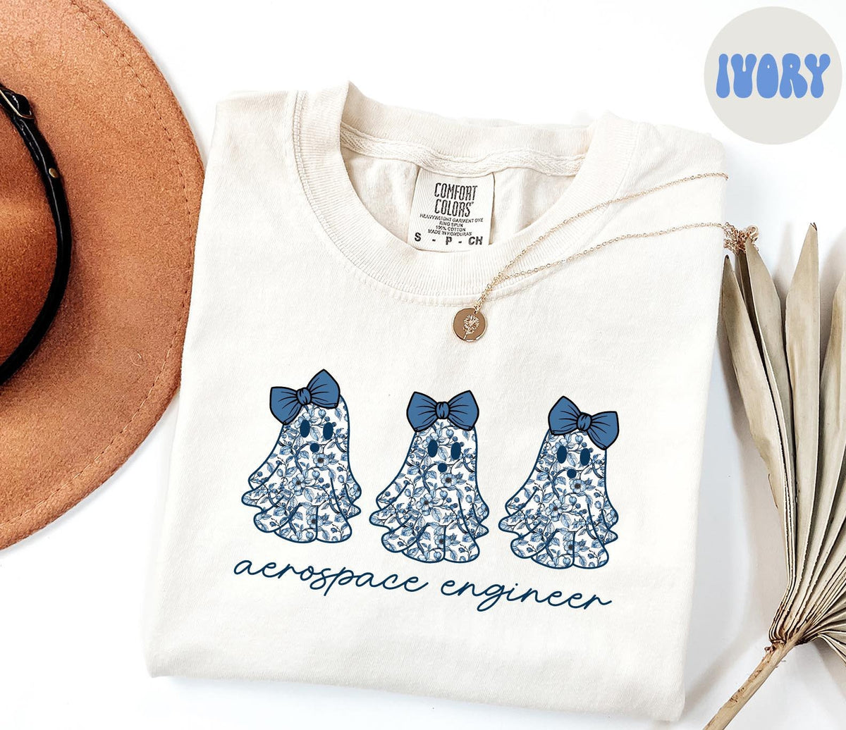 Aerospace Engineer Halloween Ghosts Coquette Floral Shirt Gifts Comfort Colors French Blue Toile Tshirt Crewneck Tee Crew Neck Women Graphic Tee – Feel-Good Design · Great Gift For Fans