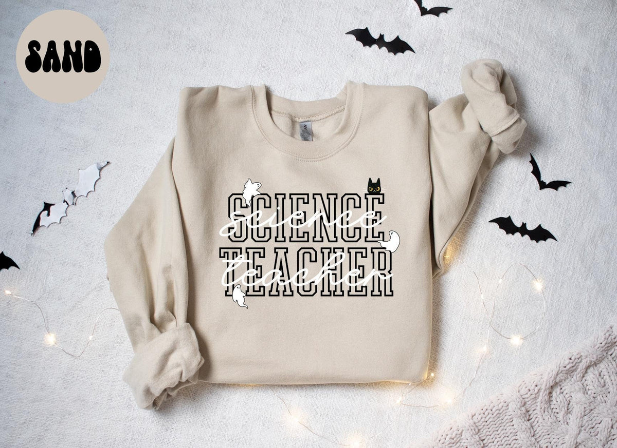 Science Teacher Halloween Ghost Cat Sweatshirt Gifts for Her Funny Sweater Shirt Cozy Comfy Unique Sweatshirt – Warm & Stylish · Top Pick For Any Outfit