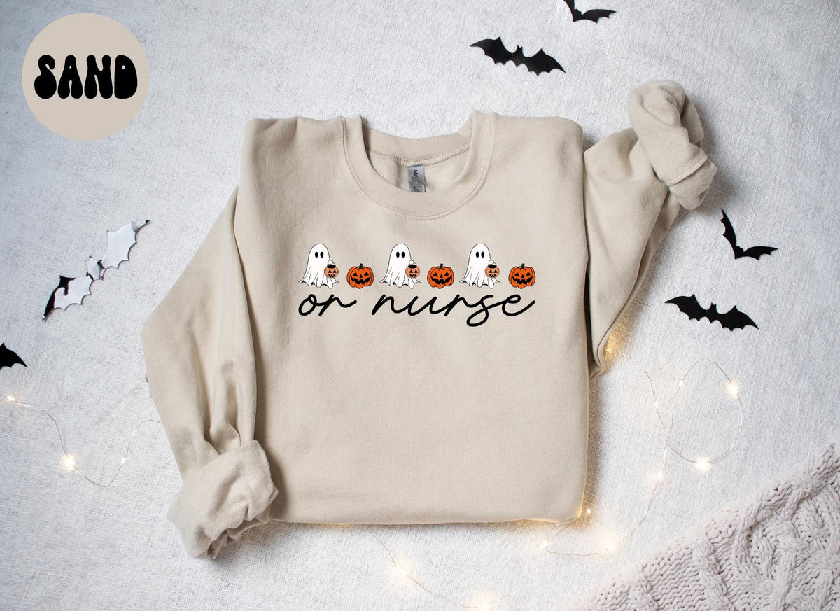 OR Nurse Operatoom Room Nursing Grad Halloween Ghost Pumpkin Sweatshirt Gifts for Her Funny Sweater Shirt Cozy Comfy Unique Sweatshirt – Easygoing Wear · High-Quality Print