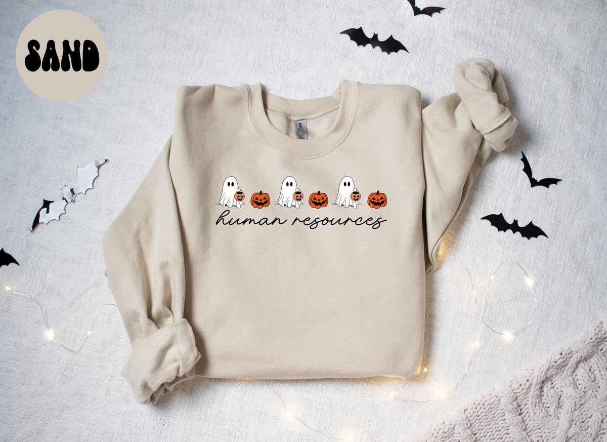 Human Resources HR Halloween Ghost Pumpkin Sweatshirt Gifts for Her Funny Sweater Shirt Cozy Comfy Unique Sweatshirt – Feel-Good Design · Trending Graphic Apparel