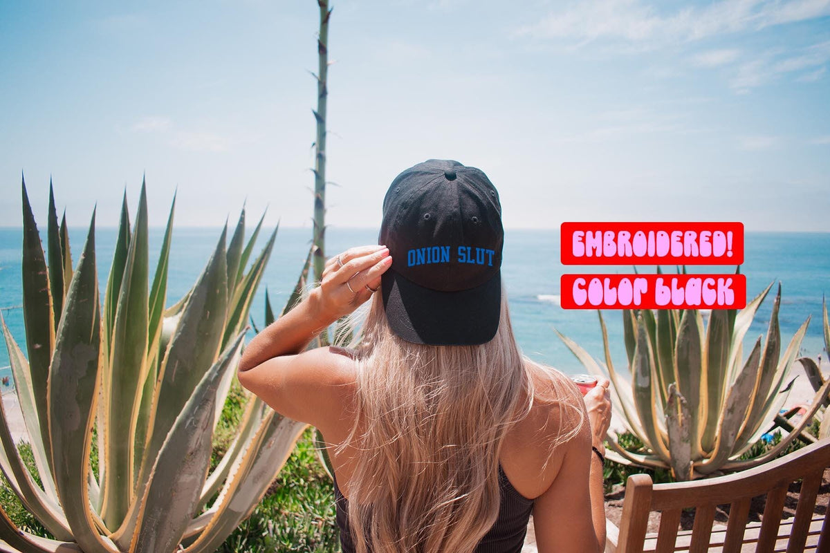 Onion Slut Addict Lover Dad Hat Gifts Baseball Cap Embroidered White Black Stone Beige Graphic Tee – Bold Style · Trending Graphic Apparel