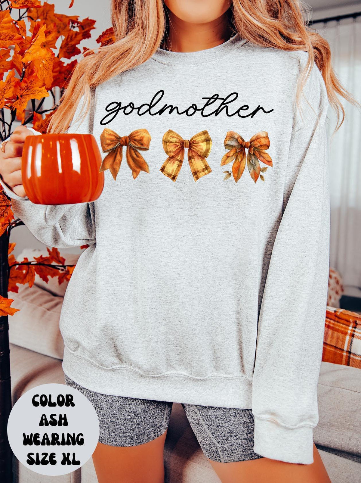 Fall Godmother Sweatshirt Gifts for Her Autumn Crewneck Bows Coquette Sweatshirt Funny Sweater Shirt Cozy Comfy Unique Sweatshirt – Premium Graphic · Great Gift For Fans