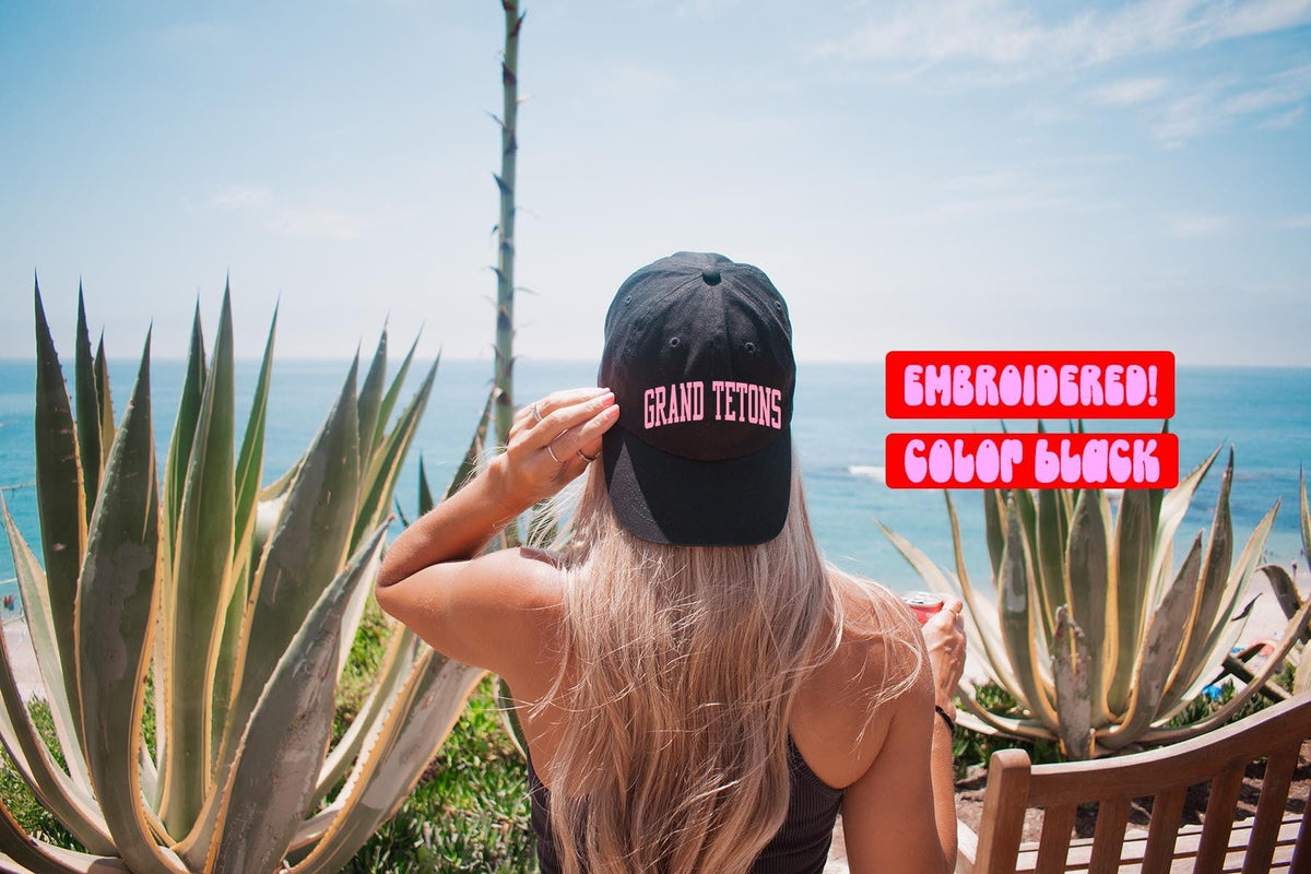 Grand Tetons Trip Vacation Travel Hat Pink Gifts Baseball Cap Embroidered White Black Stone Beige Graphic Tee – Bold Style · High-Quality Print