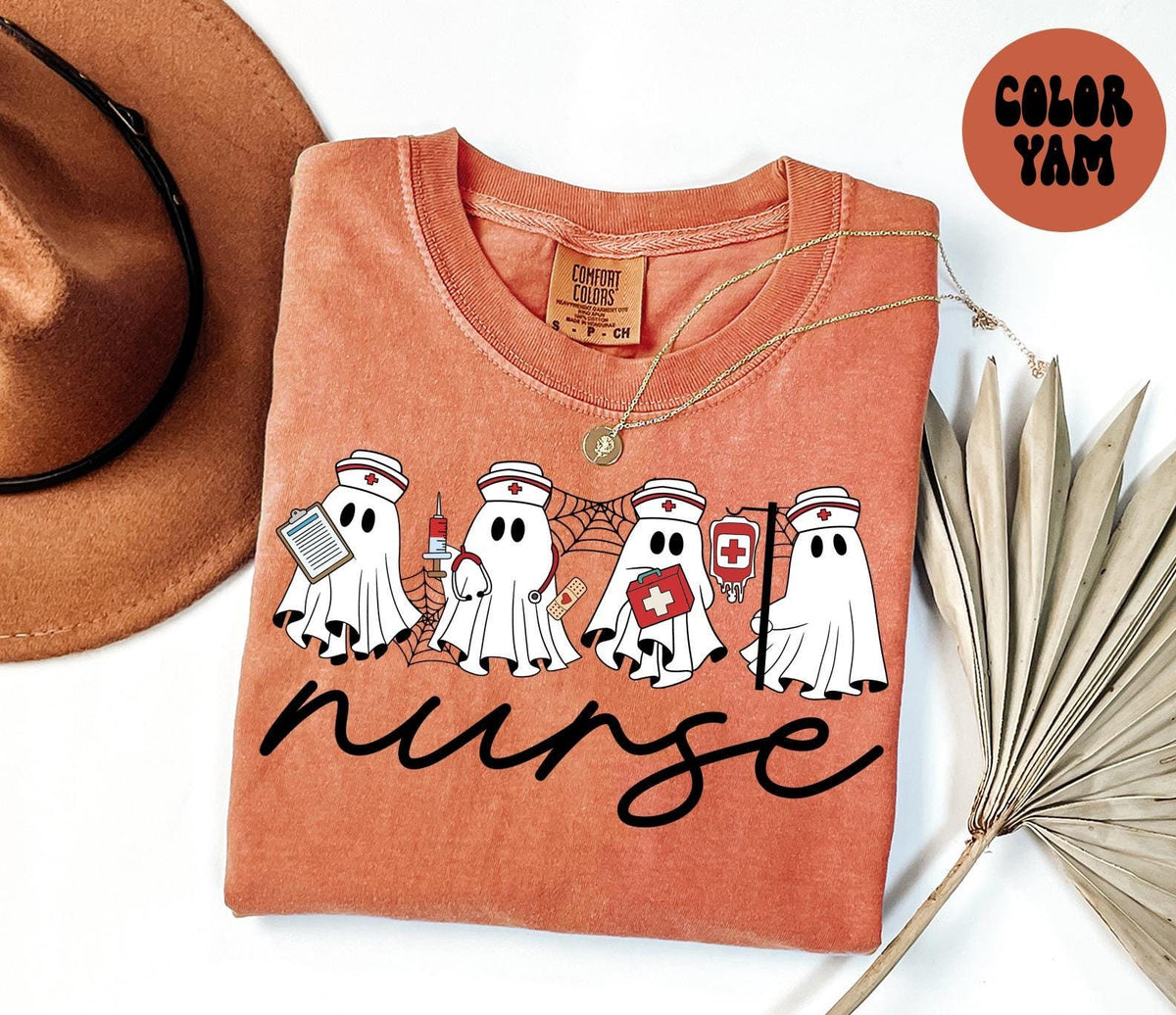 Nurse Halloween Ghost Shirt Gifts Comfort Colors Tshirt Crewneck Tee Crew Neck Men Women Graphic Tee – Premium Graphic · Top Pick For Any Outfit
