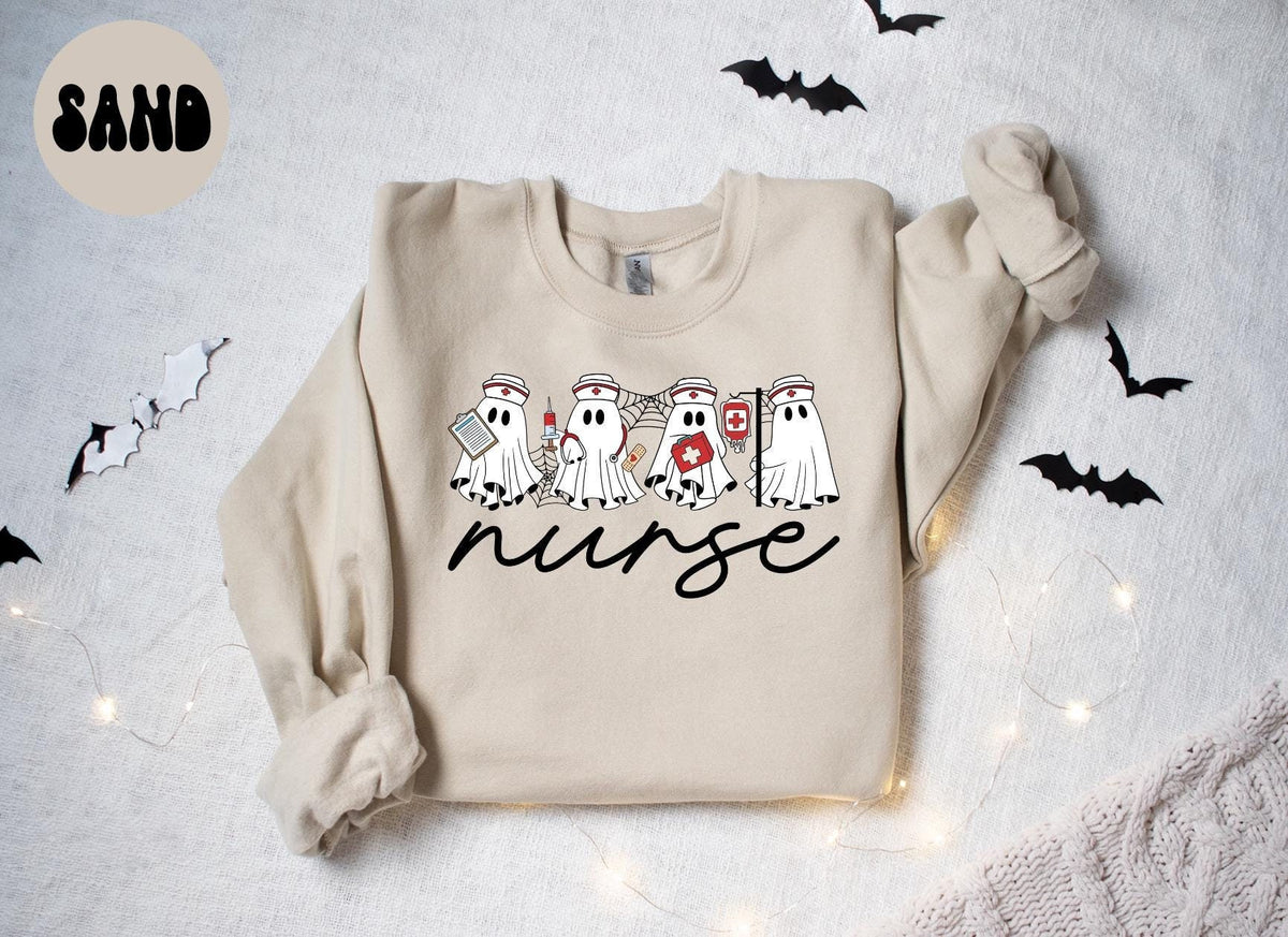 Nurse Halloween Ghost Sweatshirt Gifts for Her Funny Sweater Shirt Cozy Comfy Unique Sweatshirt – Easygoing Wear · High-Quality Print